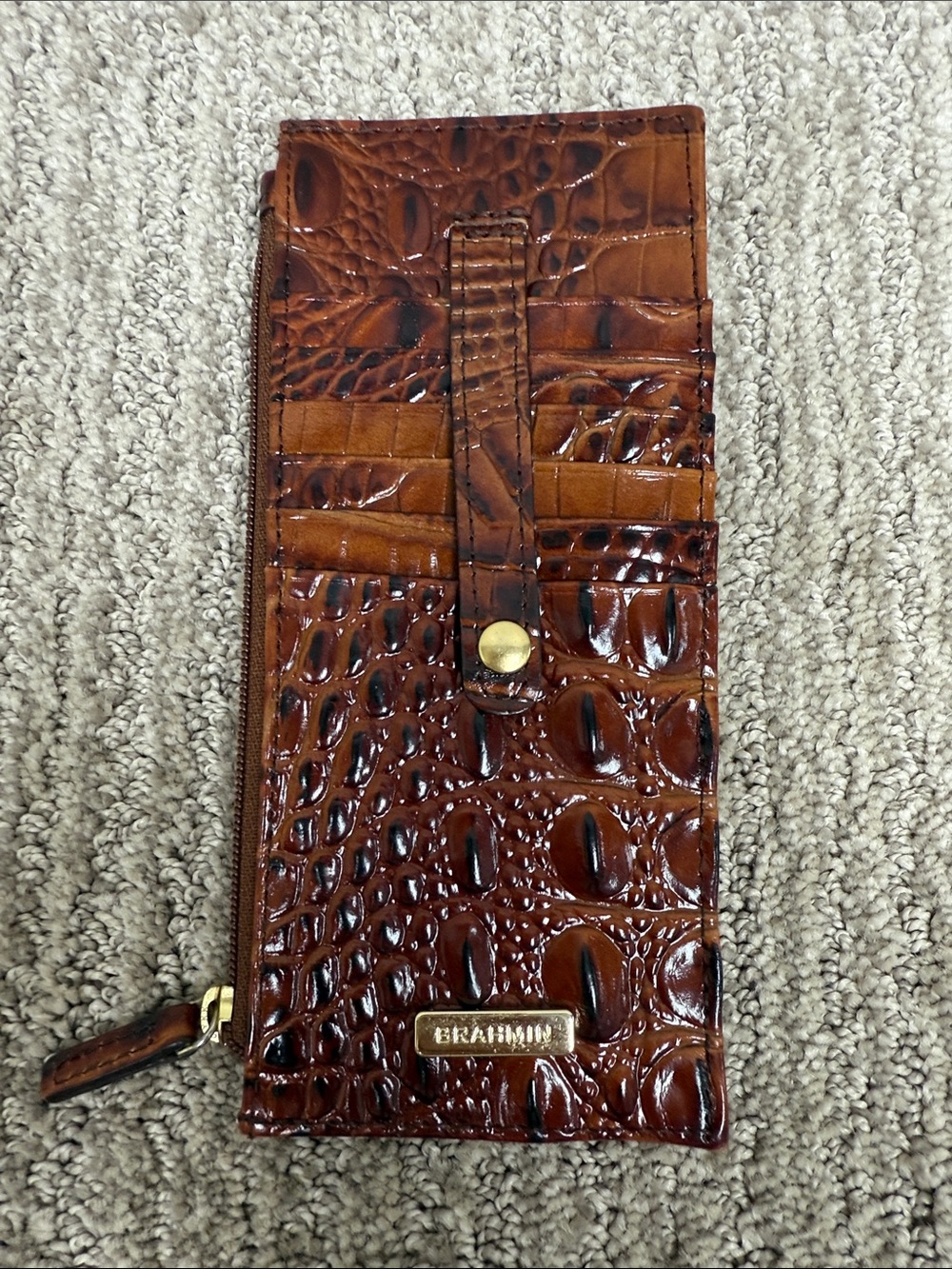 Brahmin Cognac Croc-Embossed Zip Continental Wallet